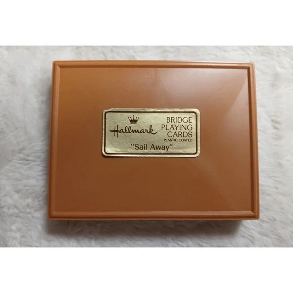 Vtg Hallmark Sailboat BridgePlaying Cards Cel-U-Tone Bridge Sailing  Ocean Case - Picture 2 of 3